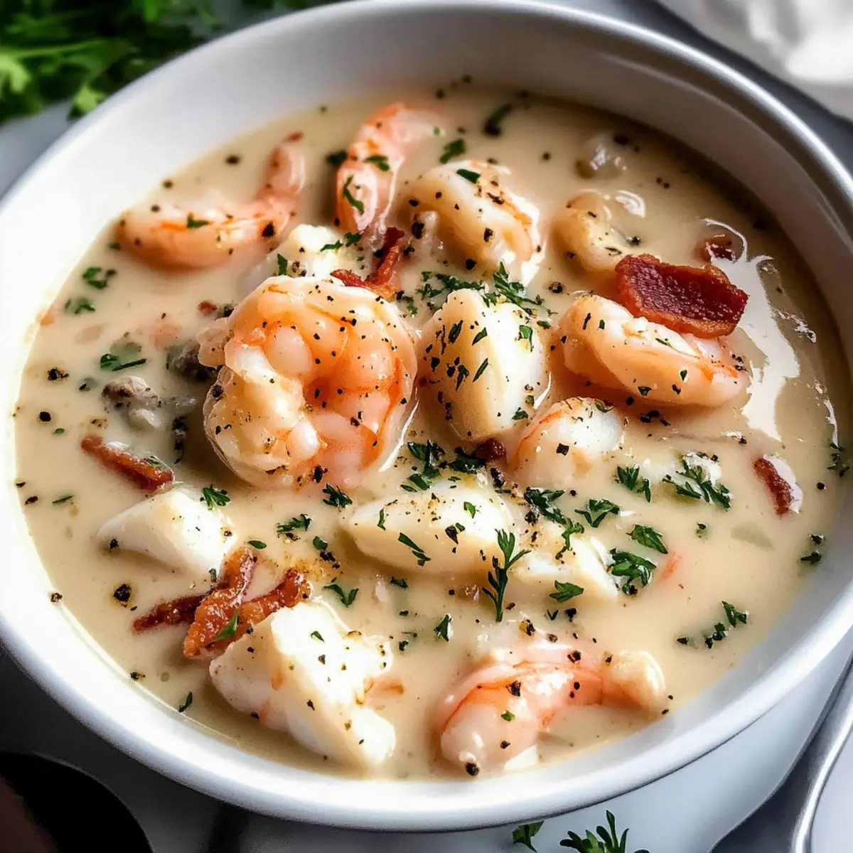 Die beste cremige Meeresfrüchte Chowder genießen