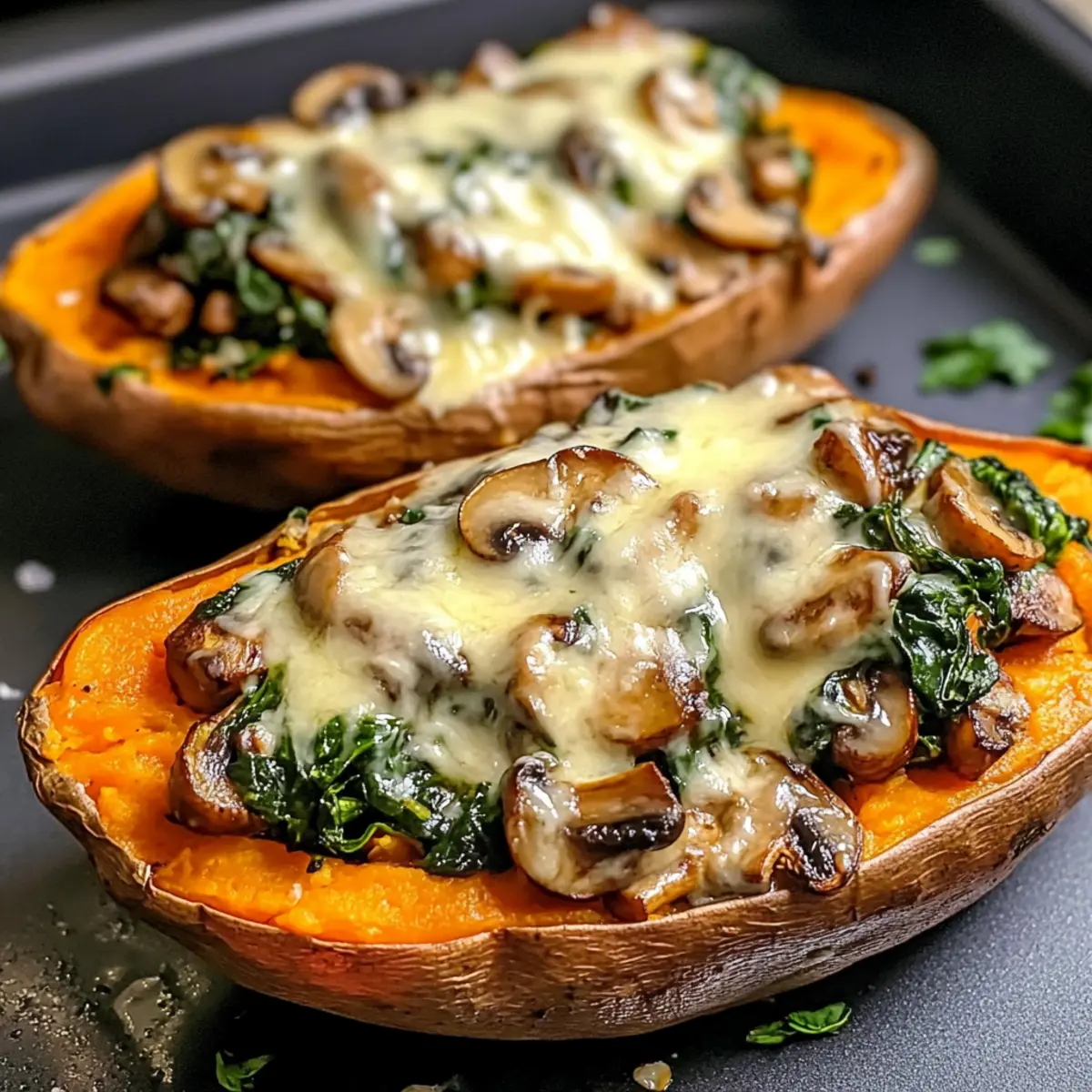 Unglaubliche cremige Pilz- und Spinatgefüllte Süßkartoffeln