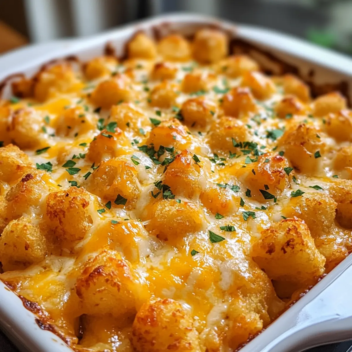 Cheddar Ranch Hähnchen Tater Tot Auflauf für die Familie