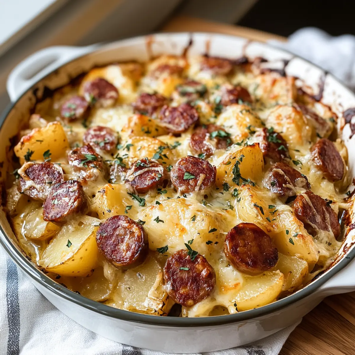 Käse Ranch Kartoffeln & geräucherter Würstchen genießen