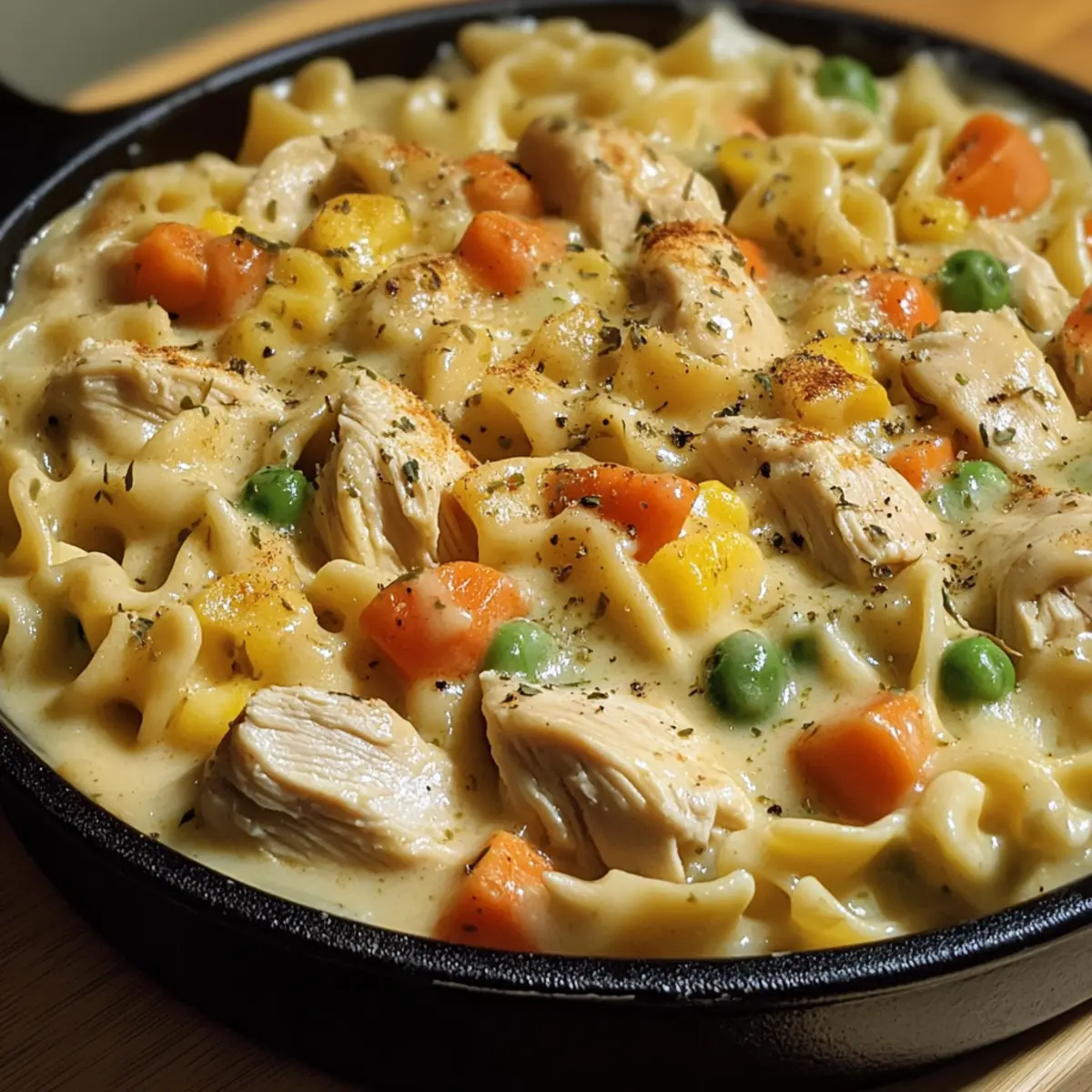 Cremige Hühnchen-Pot-Pie-Pasta für den Komfort-Faktor