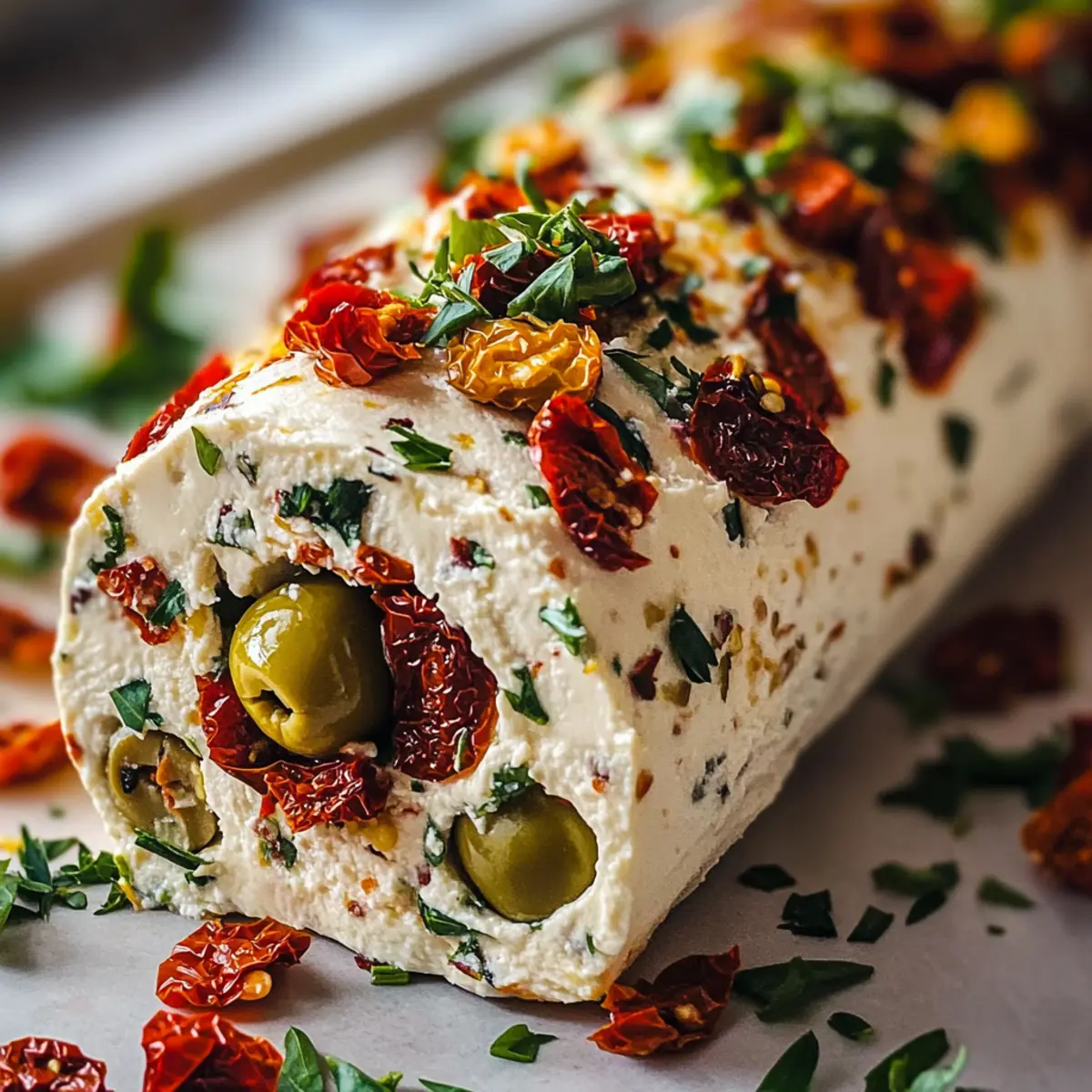 Festliche Antipasto Frischkäse Rolle für Feste