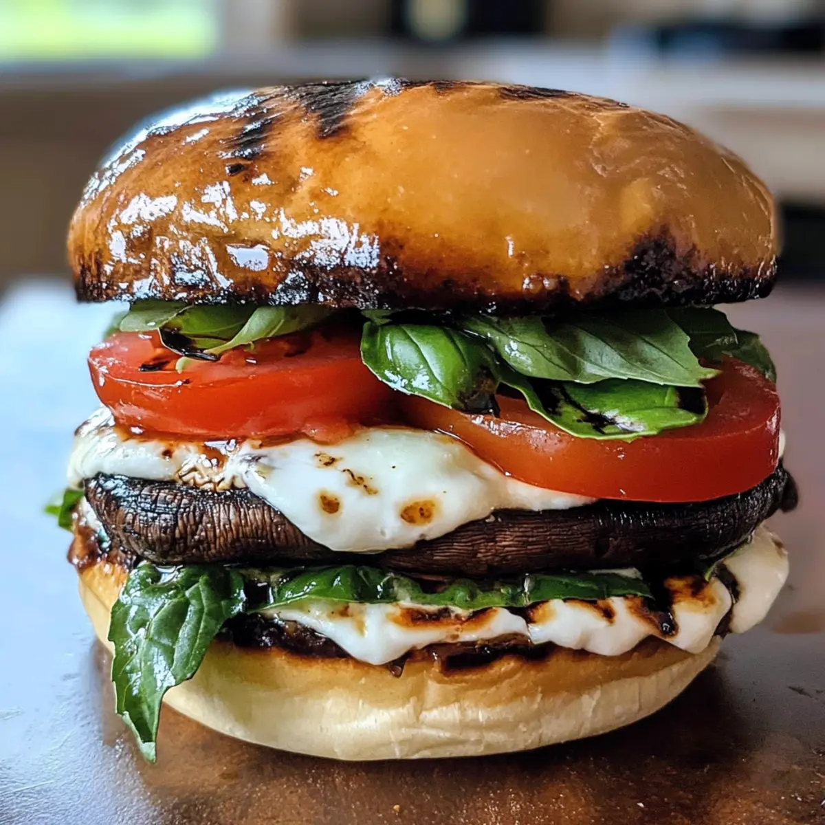 Gegrillter Portobello Caprese Burger für den Genuss