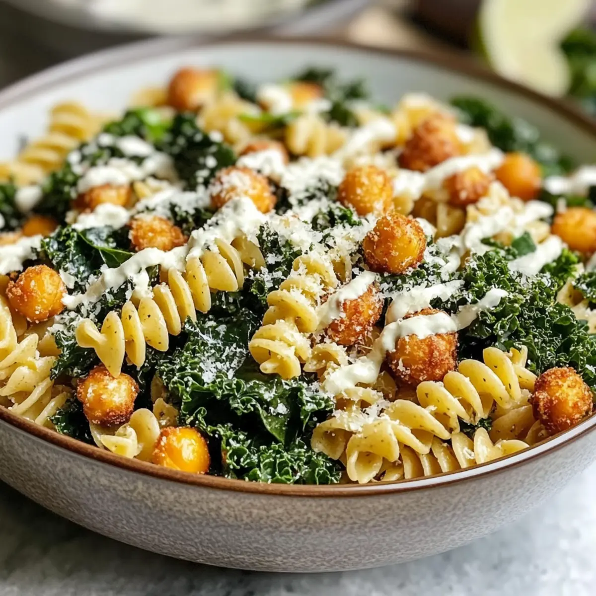 Kale Caesar Pasta Salat für gesunden Genuss