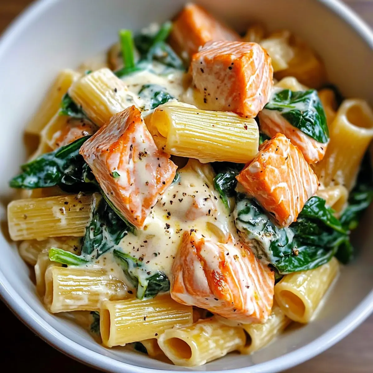 Lachs Spinat Pasta mit cremiger Joghurtsauce