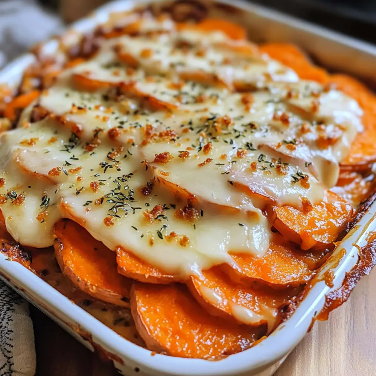 Geröstete Süßkartoffeln au Gratin für Glücksmomente