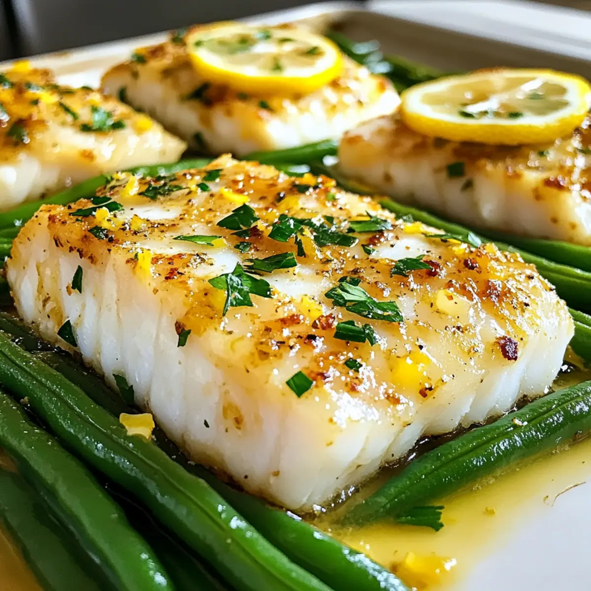 Blech-Pfanne Zitrone Knoblauch Kabeljau mit Bohnen