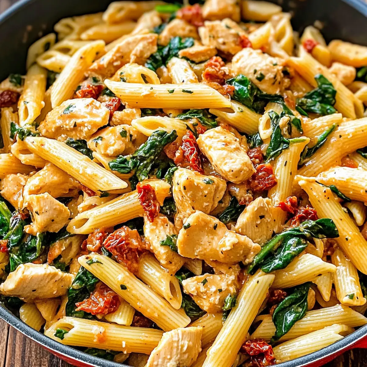 Tomate Spinat Hühnchen Pasta in 30 Minuten zaubern