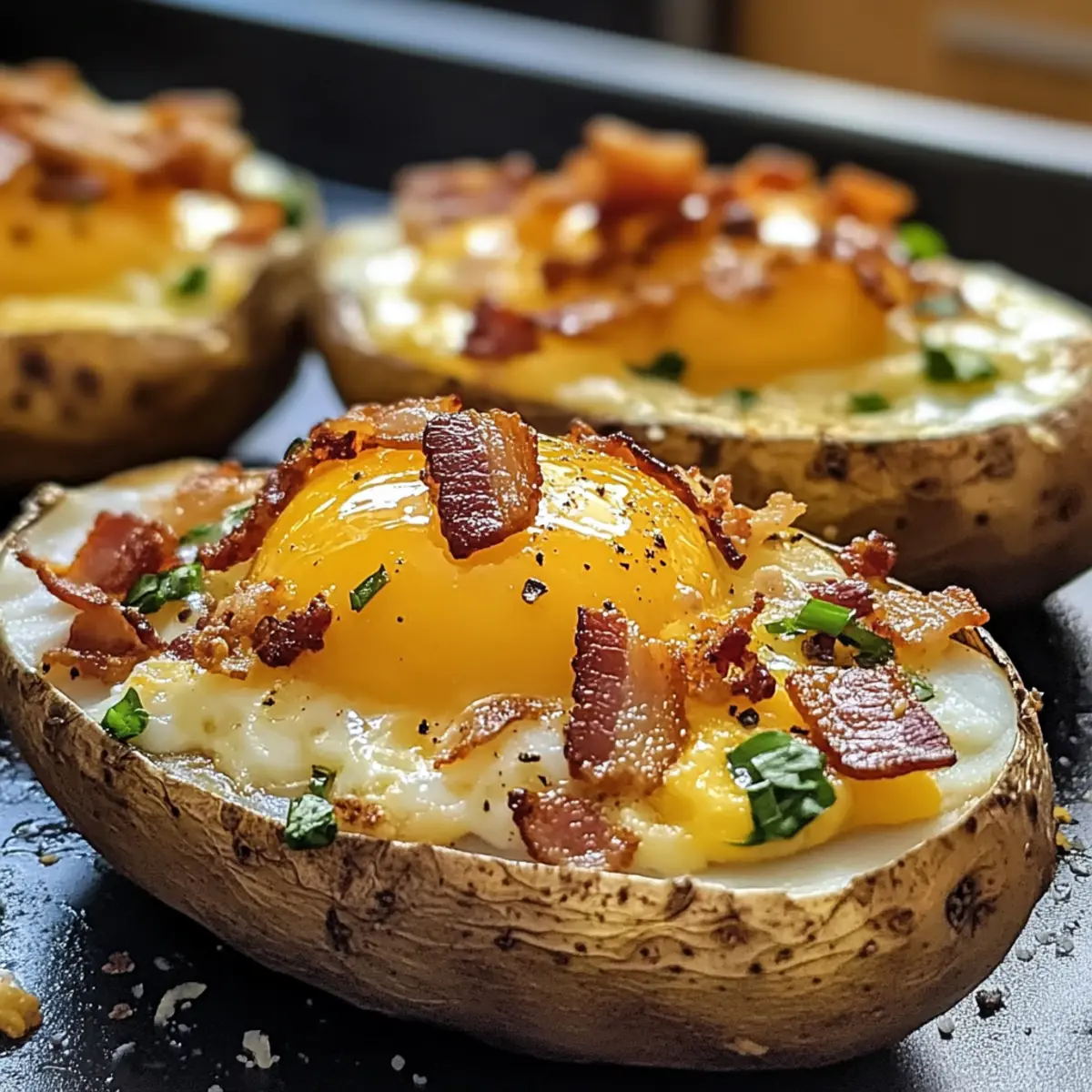 Zweimal gebackenes beladenes Frühstück für Genießer
