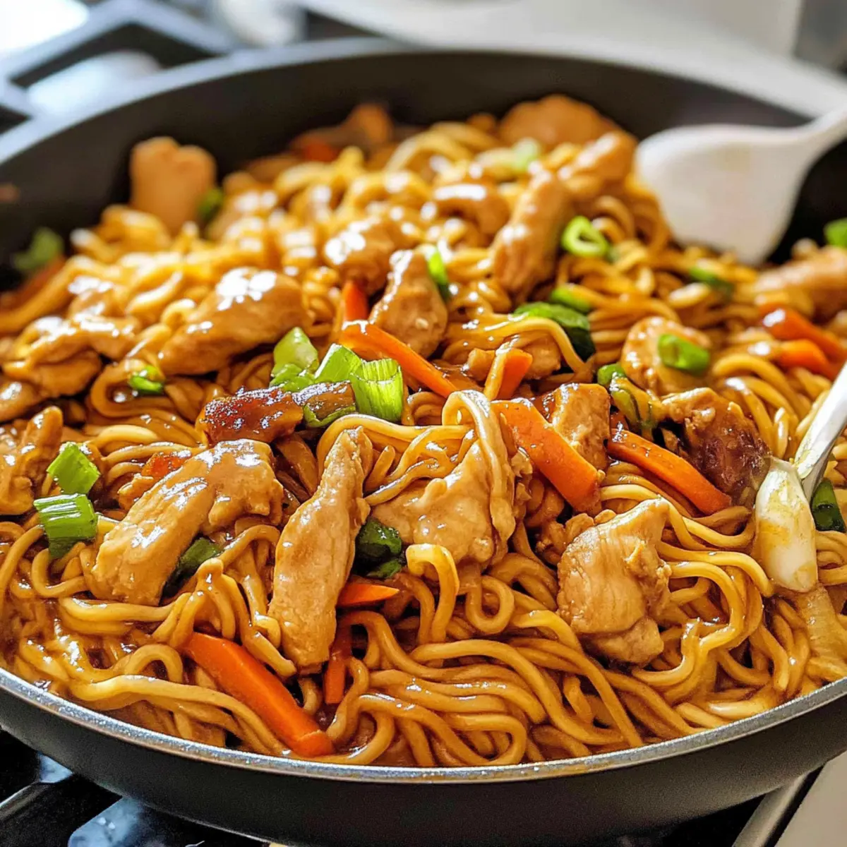 Schnelle Yakisoba mit Hühnchen und Gemüse