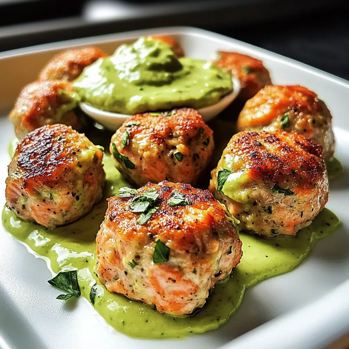 Gebackene Lachsfrikadellen mit cremiger Avocadosauce