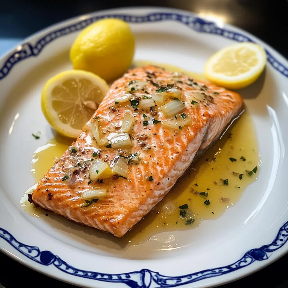 Gebratener Lachs mit Zitronen-Schalotten-Buttersoße