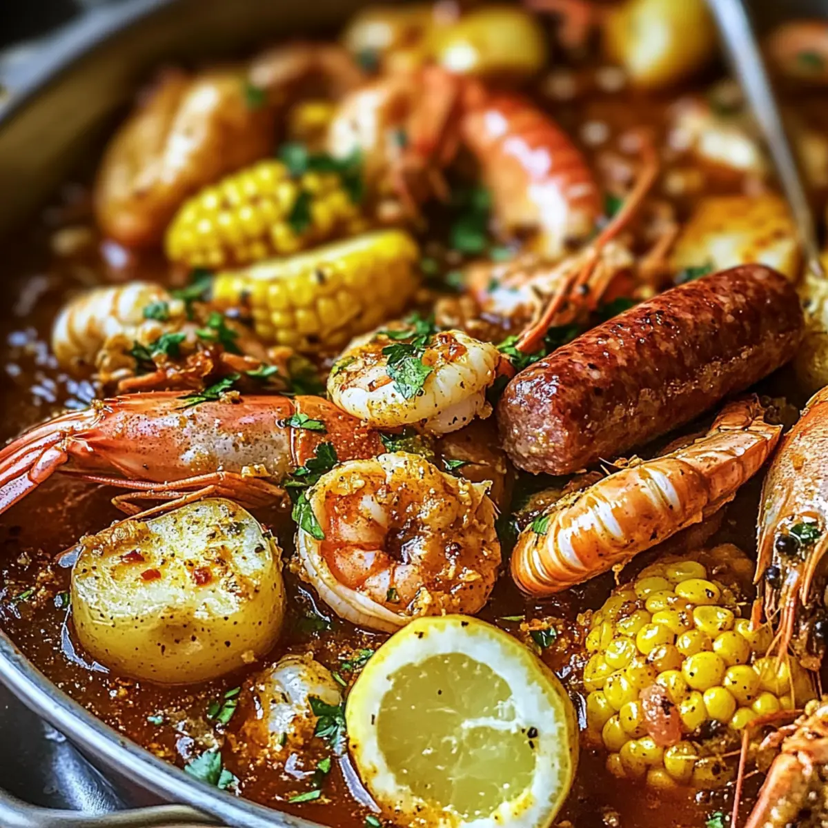 Cajun-Meeresfrüchte-Eintopf mit Knoblauchbuttersoße