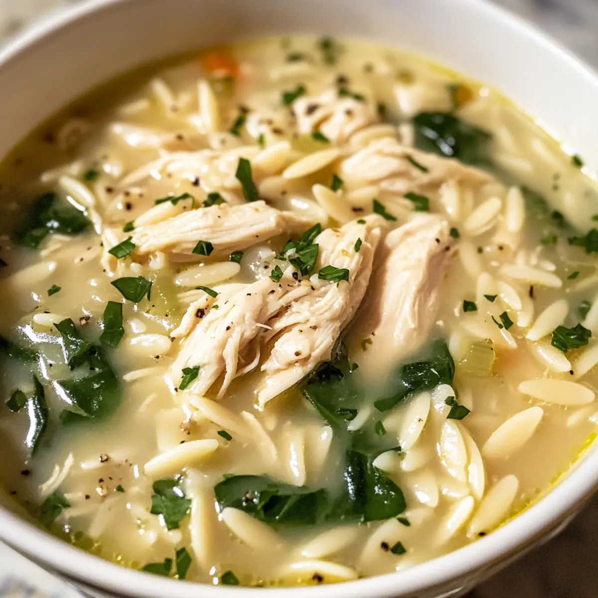 Cremige Zitronen-Hühnchen-Orzo-Suppe für Wohlgefühl