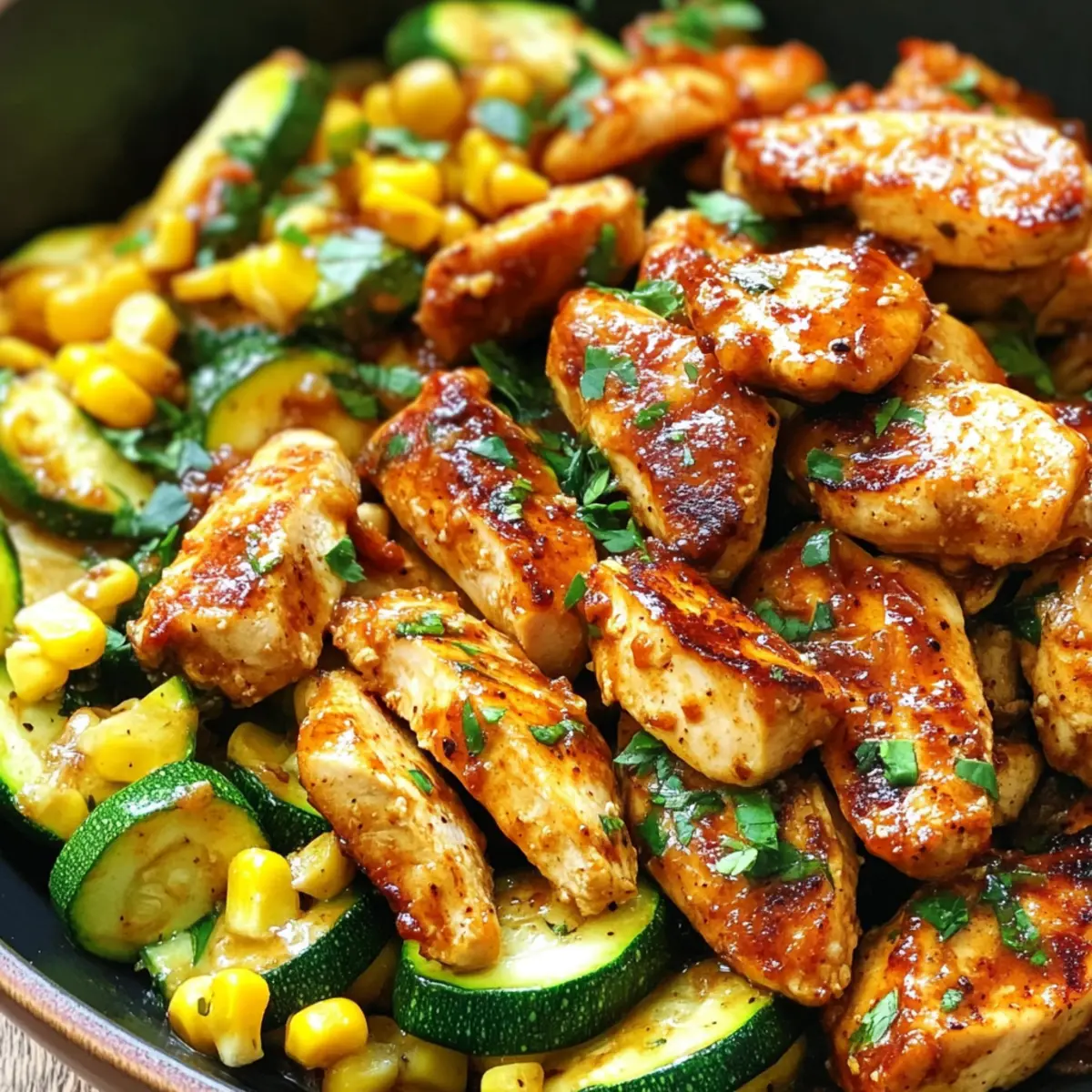 Knoblauchbutter-Hühnchen Zucchini Mais in 30 Minuten