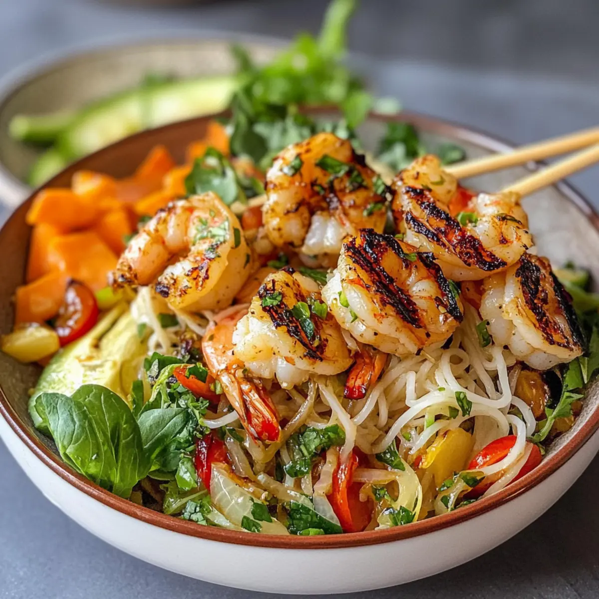 Gegrillte Garnelen und Reisnudelsalat für den Sommer