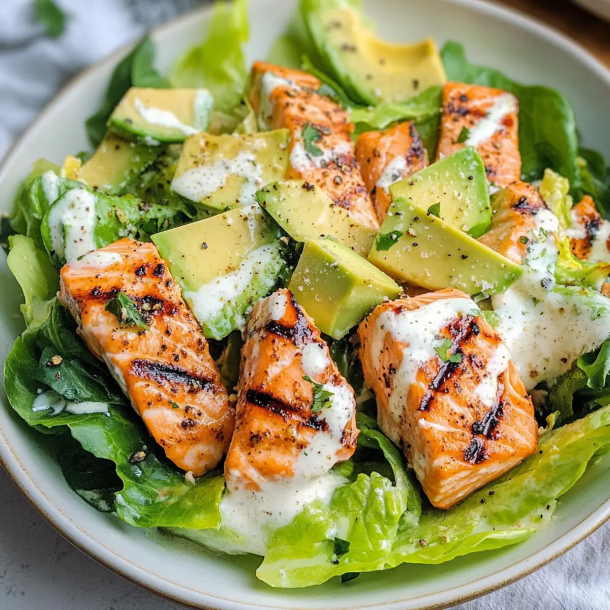 Gesunder gegrillter Lachs Caesar Salat für den Sommer