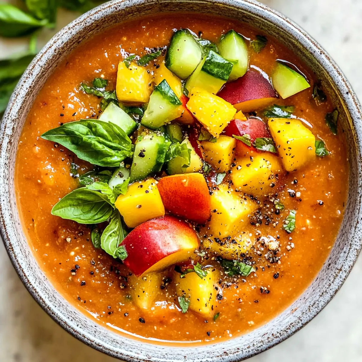 Erfrischender Tomaten-Pfirsich-Gazpacho-Kühler